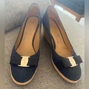 Ferragamo navy wedges